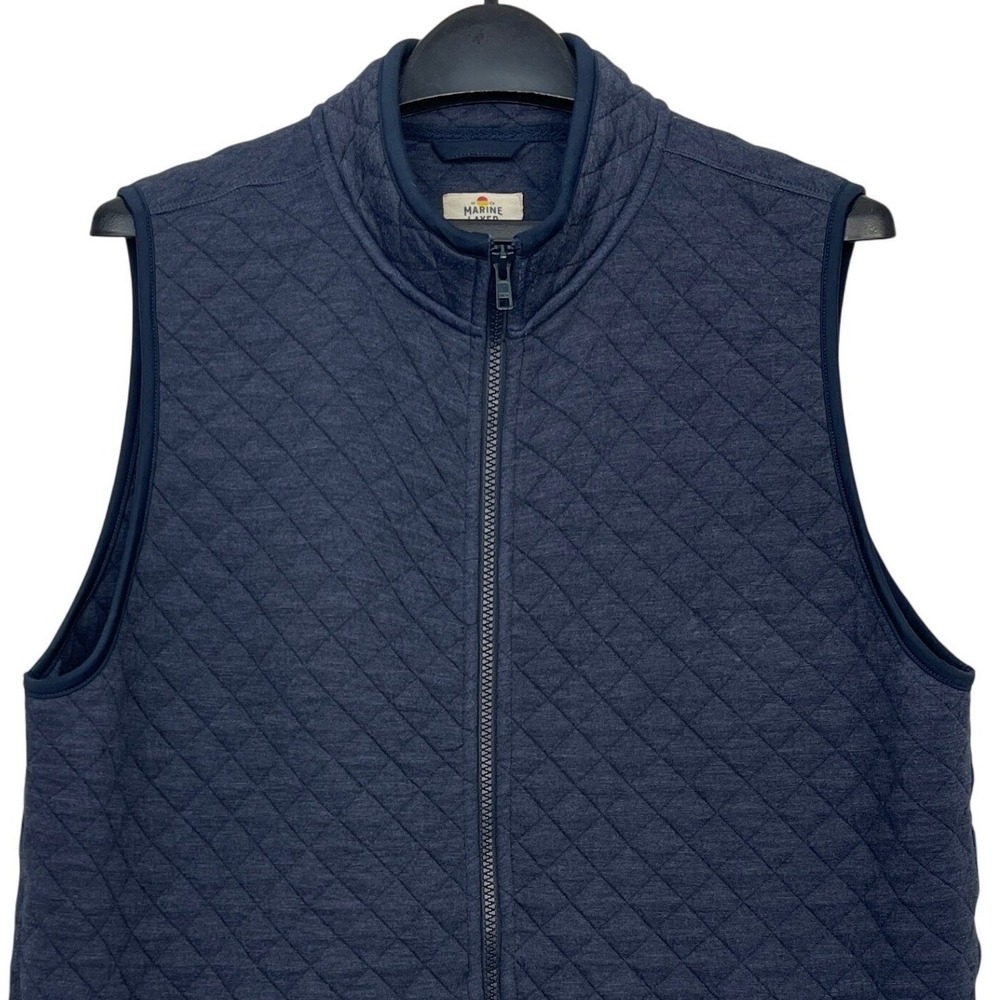 Marine Layer‎ Corbet Full Zip Vest Diamond Quilted Mens L Navy Blue Assetmark